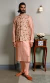 Buy_PS Men by Payal Singhal_Peach Dupion Silk Embroidered Zari Floral Vine Bundi Kurta Set _at_Aza_Fashions