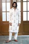 Buy_PS Men by Payal Singhal_Off White Dupion Silk Embroidered Thread Floral Stem Kurta With Pant _at_Aza_Fashions