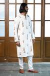 PS Men by Payal Singhal_Off White Dupion Silk Embroidered Thread Floral Stem Kurta With Pant _Online_at_Aza_Fashions