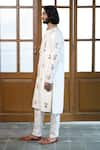 Buy_PS Men by Payal Singhal_Off White Dupion Silk Embroidered Thread Floral Stem Kurta With Pant _Online_at_Aza_Fashions