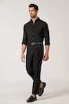 Buy_S&N by Shantnu Nikhil_Black Terylene Plain Collared Shirt _at_Aza_Fashions