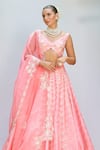 Buy_Priyanka Jain_Pink Italian Crepe Embroidered Floral V Neck Lehenga Blouse Set _Online_at_Aza_Fashions