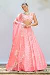 Shop_Priyanka Jain_Pink Italian Crepe Embroidered Floral V Neck Lehenga Blouse Set _Online_at_Aza_Fashions