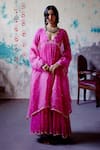 Buy_Deep Thee_Pink Georgette Embroidery Zardozi V Neck Ditsy Bloom Gathered Anarkali Set _at_Aza_Fashions