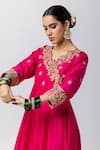 Buy_Pants and Pajamas_Pink Anarkali Silk Chnaderi Embroidered Sequin V Floral Cutwork Angarkha Set 