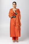 Buy_Pants and Pajamas_Orange Kurta Silk Chanderi Embroidered Sequin Round Yoke Pant Set _at_Aza_Fashions