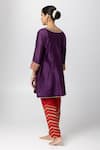 Shop_Pants and Pajamas_Purple Silk Chanderi Embroidery Floral Round Neck Short Kurta _at_Aza_Fashions