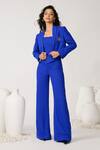 Buy_S&N by Shantnu Nikhil_Blue Moss Crepe Notched Lapel Collar Cropped Jacket _at_Aza_Fashions