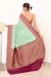 Shop_Naaritva India_Green Crepe Handwoven Flower Veil Contrast Hem Saree With Running Blouse _at_Aza_Fashions