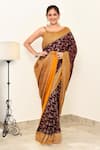 Shop_Naaritva India_Wine Crepe Handwoven Flower Veil Detailed Saree With Running Blouse _Online_at_Aza_Fashions