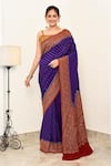 Buy_Naaritva India_Blue Crepe Handwoven Butti Flower Veil Hem Saree With Running Blouse _at_Aza_Fashions