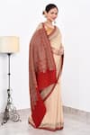 Naaritva India_Cream Crepe Handwoven Butti Floral Veli Contrast Hem Saree With Running Blouse _Online_at_Aza_Fashions