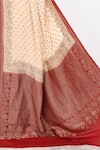 Buy_Naaritva India_Cream Crepe Handwoven Butti Floral Veli Contrast Hem Saree With Running Blouse _Online_at_Aza_Fashions