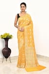 Buy_Naaritva India_Yellow Monga Silk Woven Zari Floral Jaal Saree With Running Blouse Piece _at_Aza_Fashions