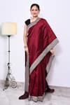 Naaritva India_Maroon Katan Handwoven Zari Stripe Saree With Running Blouse _Online_at_Aza_Fashions