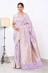 Buy_Naaritva India_Purple Katan Handwoven Alafi Jall Saree With Running Blouse _at_Aza_Fashions