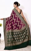 Shop_Naaritva India_Wine Handloom Cotton Handwoven Chevron Saree With Running Blouse _at_Aza_Fashions