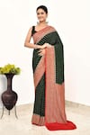 Buy_Naaritva India_Green Handloom Cotton Woven Zari Floral Drop Saree With Running Blouse Piece _at_Aza_Fashions