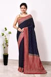 Buy_Naaritva India_Blue Handloom Cotton Handwoven Phool Booti Saree With Running Blouse _at_Aza_Fashions