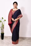 Naaritva India_Blue Handloom Cotton Handwoven Phool Booti Saree With Running Blouse _Online_at_Aza_Fashions