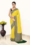 Buy_Naaritva India_Yellow Handloom Cotton Woven Zari Animal Butti Saree With Running Blouse Piece _at_Aza_Fashions