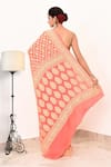 Shop_Naaritva India_Peach Handloom Cotton Floral Geometric Pattern Saree With Running Blouse _at_Aza_Fashions