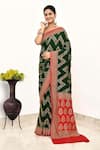 Buy_Naaritva India_Green Handloom Cotton Woven Zari Chevron Saree With Running Blouse Piece _at_Aza_Fashions