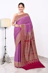 Buy_Naaritva India_Purple Crepe Handwoven Butti Contrast Hem Detailed Saree With Running Blouse _at_Aza_Fashions