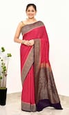 Buy_Naaritva India_Pink Handloom Cotton Woven Zari Vine Border Saree With Running Blouse Piece _at_Aza_Fashions