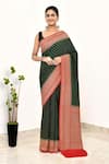 Buy_Naaritva India_Green Handloom Cotton Woven Zari Paisley Border Saree With Running Blouse Piece _at_Aza_Fashions