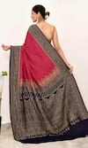 Shop_Naaritva India_Pink Handloom Cotton Floral Vine Contrast Border Saree With Running Blouse Piece _at_Aza_Fashions