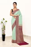 Buy_Naaritva India_Green Handloom Cotton Woven Floral Vine Border Saree With Running Blouse Piece _at_Aza_Fashions