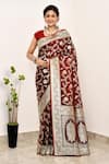 Buy_Naaritva India_Maroon Silk Zari Gullista Bloom Woven Banarasi Saree With Running Blouse _at_Aza_Fashions