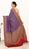 Shop_Naaritva India_Purple Handloom Cotton Woven Paisley Grid Pallu Saree With Running Blouse Piece _at_Aza_Fashions