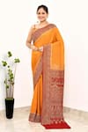 Buy_Naaritva India_Orange Handloom Cotton Woven Zari Butti Saree With Running Blouse Piece _at_Aza_Fashions