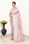 Buy_Naaritva India_Purple Kota Doria Mughal Floral Woven Banarasi Saree With Running Blouse _at_Aza_Fashions