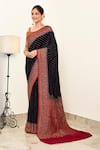 Naaritva India_Black Crepe Handwoven Butti Pattern Saree With Running Blouse _Online_at_Aza_Fashions