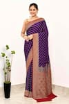 Buy_Naaritva India_Wine Handloom Cotton Woven Zari Floral Border Saree With Running Blouse Piece _at_Aza_Fashions