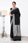 Buy_Naaritva India_Black Katan Handwoven Zari Contrast Border Saree With Running Blouse _at_Aza_Fashions