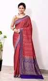 Buy_Naaritva India_Red Chiffon Handwoven Mughal Vine Saree With Running Blouse _at_Aza_Fashions