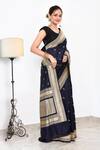 Shop_Naaritva India_Blue Katan Handwoven Zari Floral Veil Border Saree With Running Blouse _Online_at_Aza_Fashions