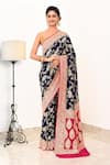 Buy_Naaritva India_Blue Handloom Cotton Handwoven Floral Saree With Running Blouse _at_Aza_Fashions