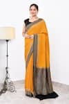 Buy_Naaritva India_Yellow Crepe Handwoven Leaf Contrast Hem Saree With Running Blouse _at_Aza_Fashions