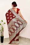 Shop_Naaritva India_Maroon Silk Zari Trellis Bloom Woven Banarasi Saree With Running Blouse _at_Aza_Fashions