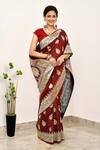 Naaritva India_Maroon Silk Zari Trellis Bloom Woven Banarasi Saree With Running Blouse _Online_at_Aza_Fashions