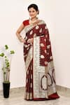 Buy_Naaritva India_Maroon Silk Zari Trellis Bloom Woven Banarasi Saree With Running Blouse _at_Aza_Fashions
