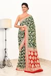 Buy_Naaritva India_Green Handloom Cotton Handwoven Floral Pattern Saree With Running Blouse _at_Aza_Fashions