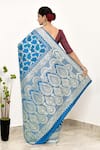 Shop_Naaritva India_Blue Art Silk Handwoven Crest Bloom Vine Saree With Running Blouse _at_Aza_Fashions