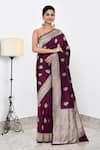 Buy_Naaritva India_Wine Katan Handwoven Floret Pattern Saree With Running Blouse _at_Aza_Fashions