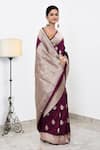 Shop_Naaritva India_Wine Katan Handwoven Floret Pattern Saree With Running Blouse _Online_at_Aza_Fashions